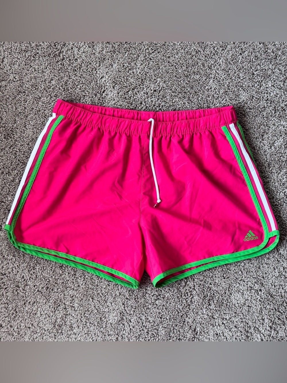 adidas Women's Hot Pink Athletic Shorts with Green Trim